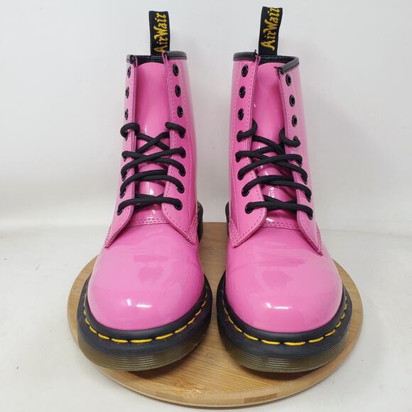 Dr Martens 1460 Boots Womens 6 Pink Patent Leather 8 Eye Lace Up Punk Rave Docs - Picture 3 of 15